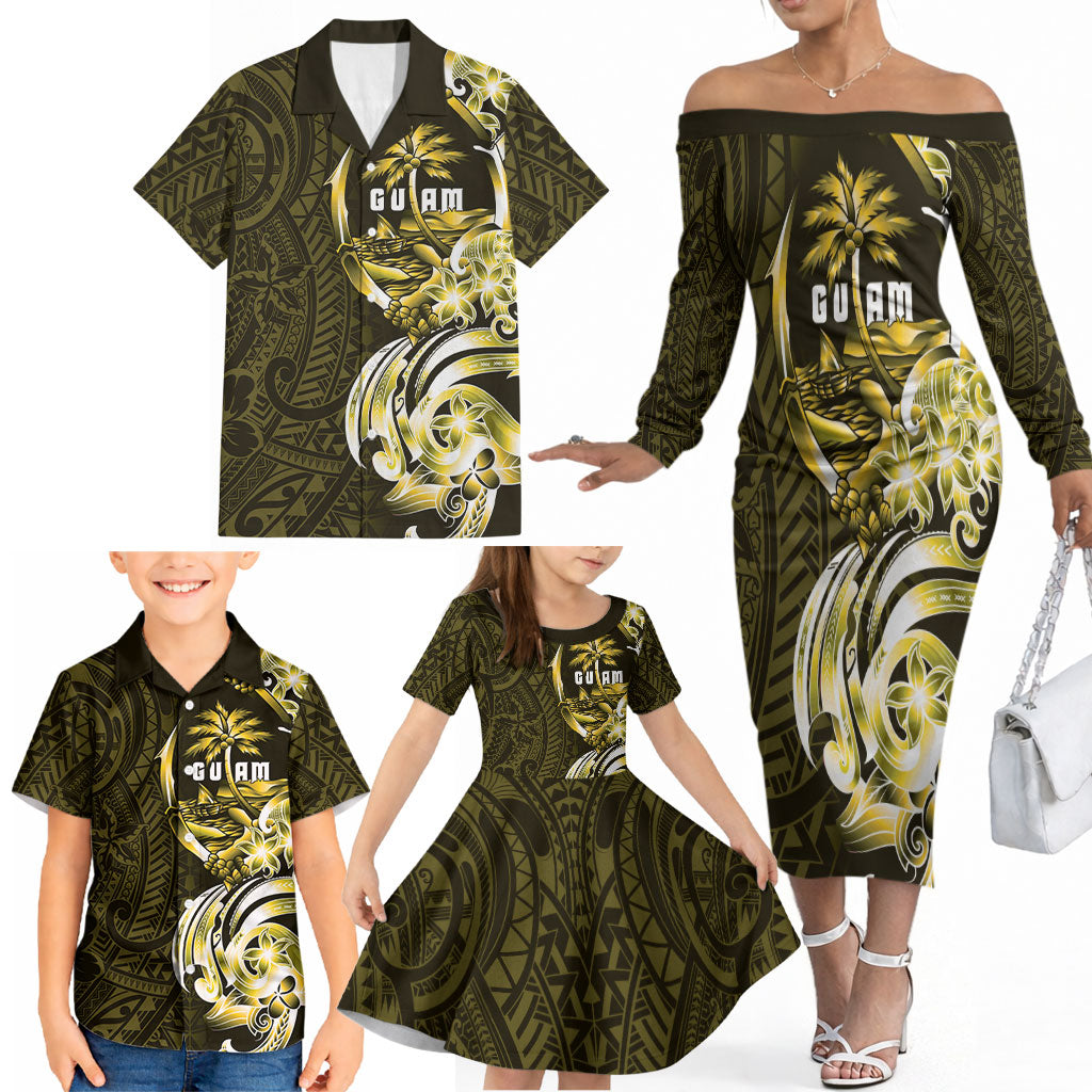 Amariyu Guam Chamorro Family Matching Off The Shoulder Long Sleeve Dress and Hawaiian Shirt Guahan Seal Tattoo LT14 - Polynesian Pride