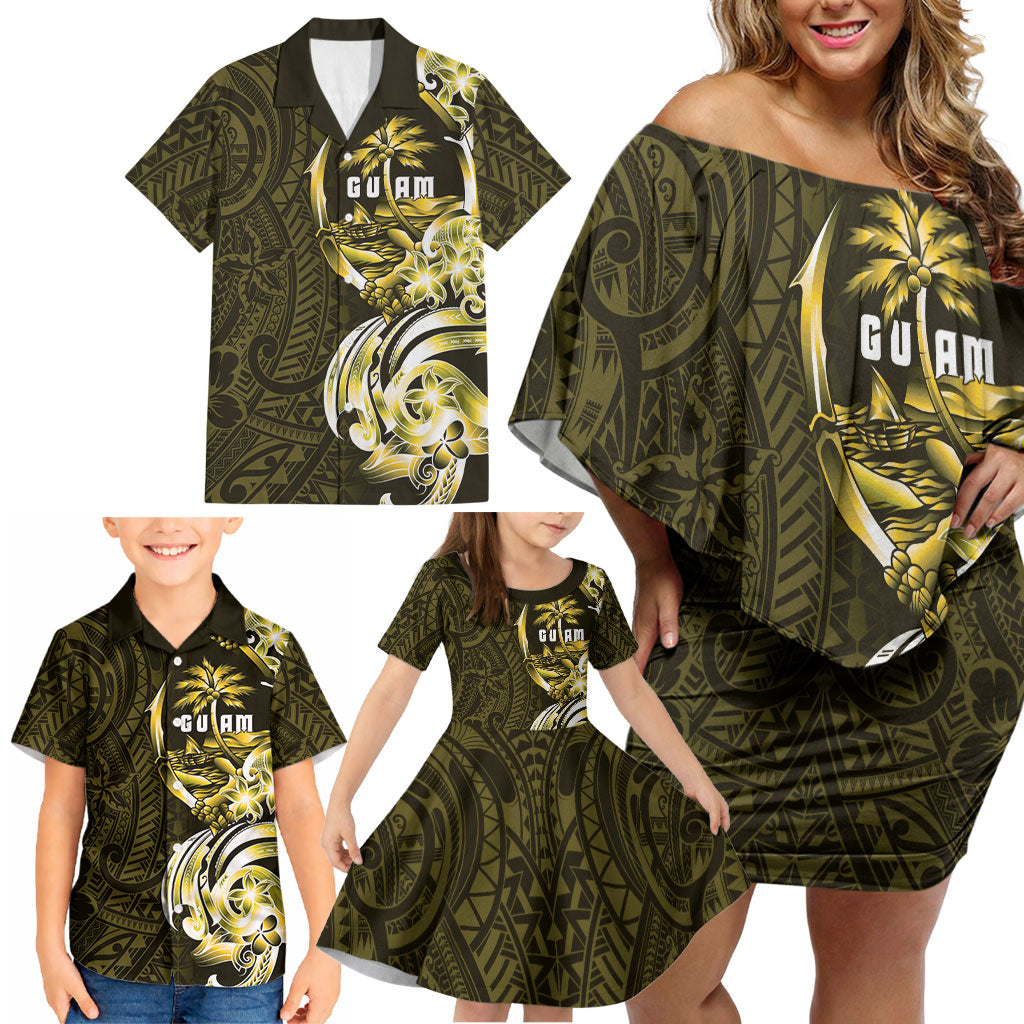 Amariyu Guam Chamorro Family Matching Off Shoulder Short Dress and Hawaiian Shirt Guahan Seal Tattoo LT14 - Polynesian Pride