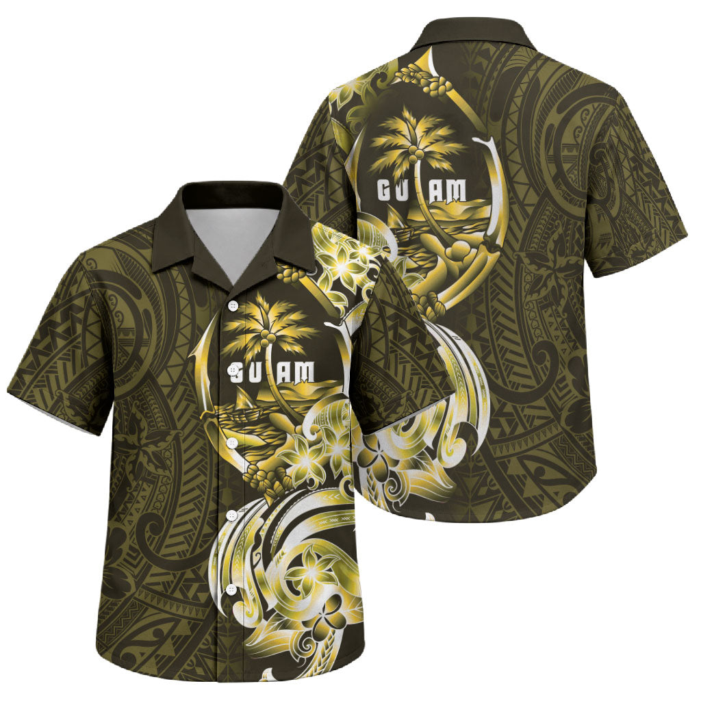 Amariyu Guam Chamorro Family Matching Short Sleeve Bodycon Dress and Hawaiian Shirt Guahan Seal Tattoo LT14 Son's Shirt Yellow - Polynesian Pride