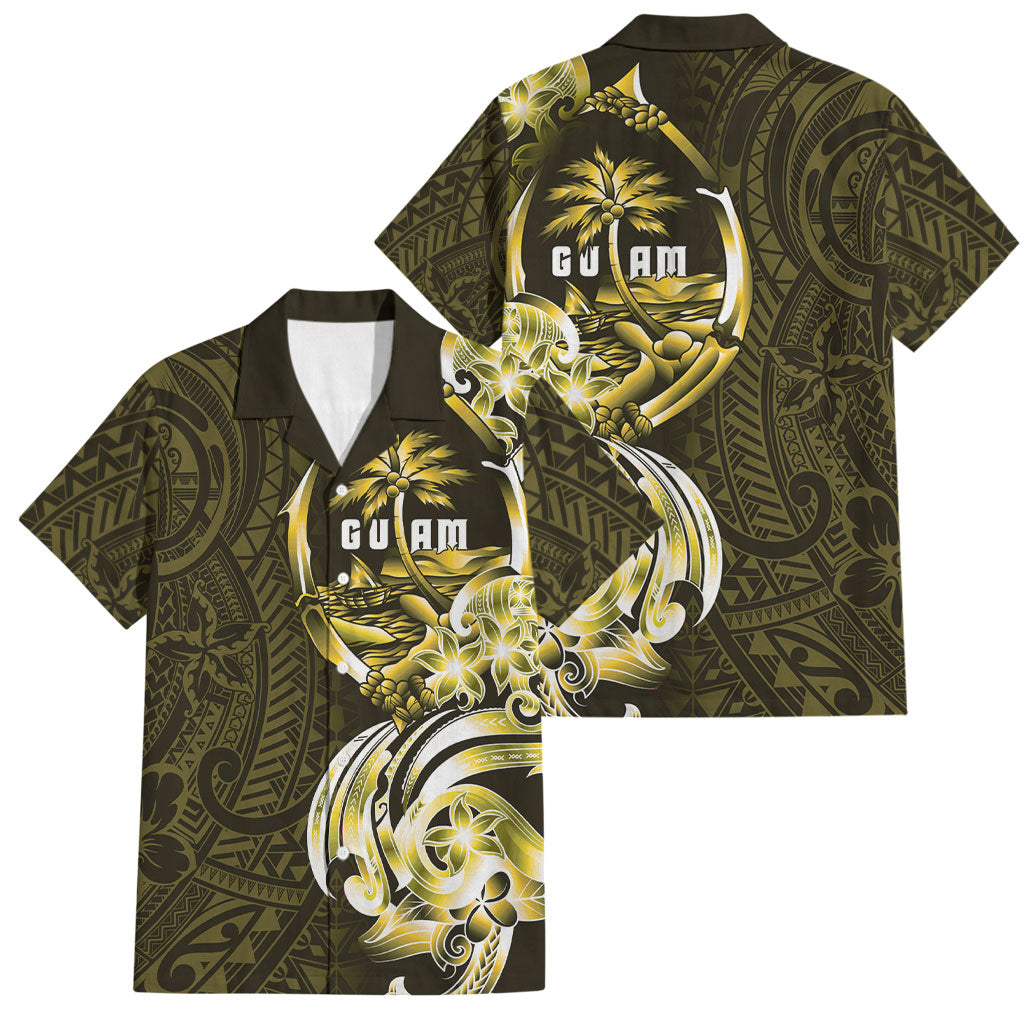 Amariyu Guam Chamorro Family Matching Summer Maxi Dress and Hawaiian Shirt Guahan Seal Tattoo LT14 Dad's Shirt - Short Sleeve Yellow - Polynesian Pride