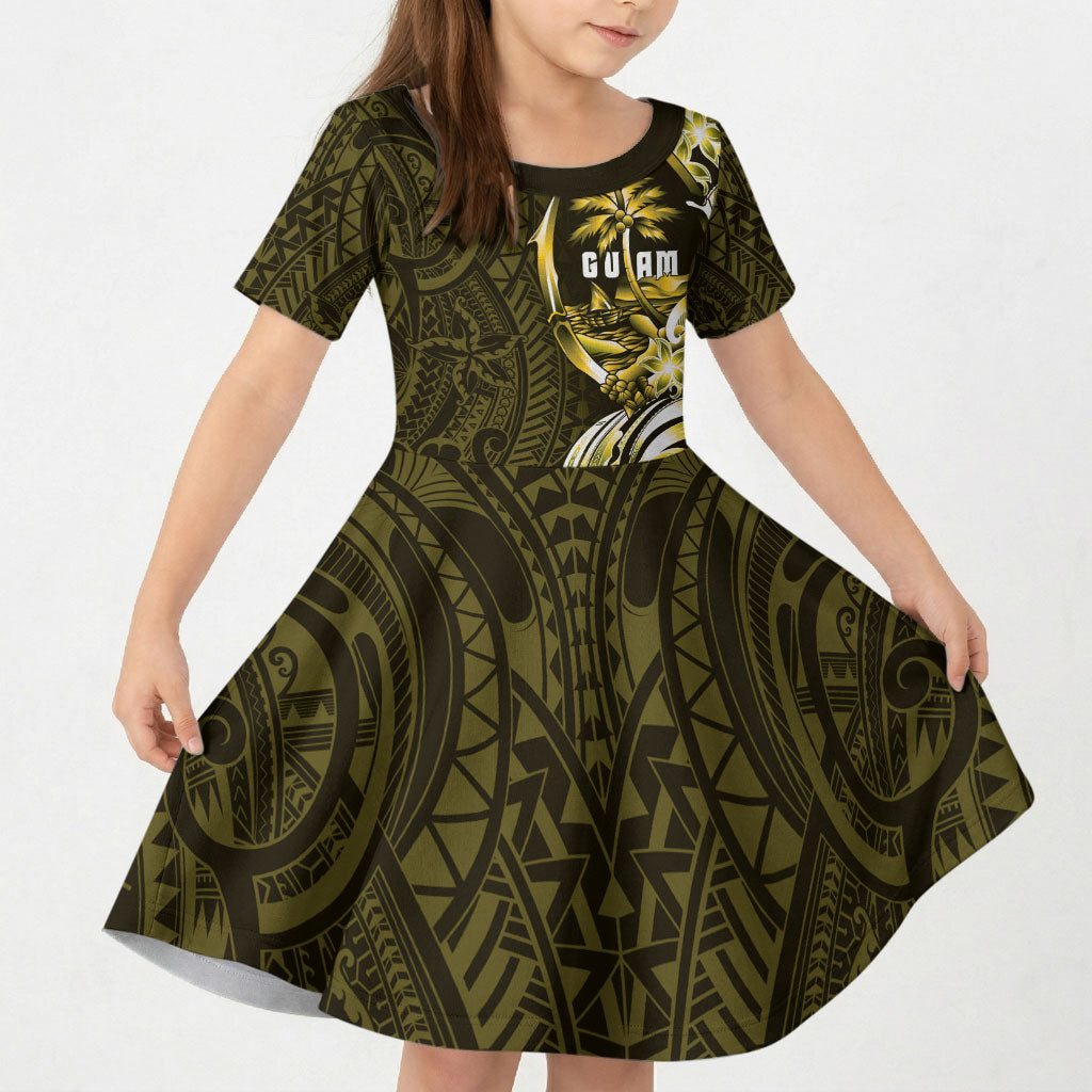 Amariyu Guam Chamorro Kid Short Sleeve Dress Guahan Seal Tattoo LT14 KID Yellow - Polynesian Pride