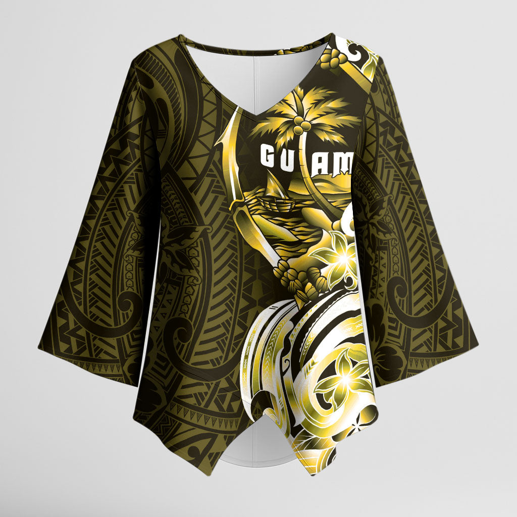 Amariyu Guam Chamorro Kimono Sleeve Blouse Guahan Seal Tattoo LT14 Female Yellow - Polynesian Pride