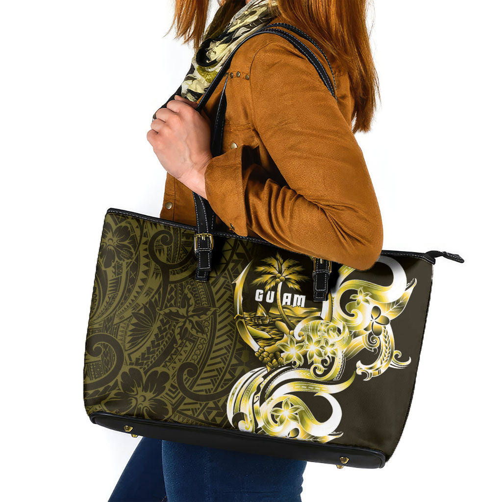 Amariyu Guam Chamorro Leather Tote Bag Guahan Seal Tattoo LT14 Yellow - Polynesian Pride