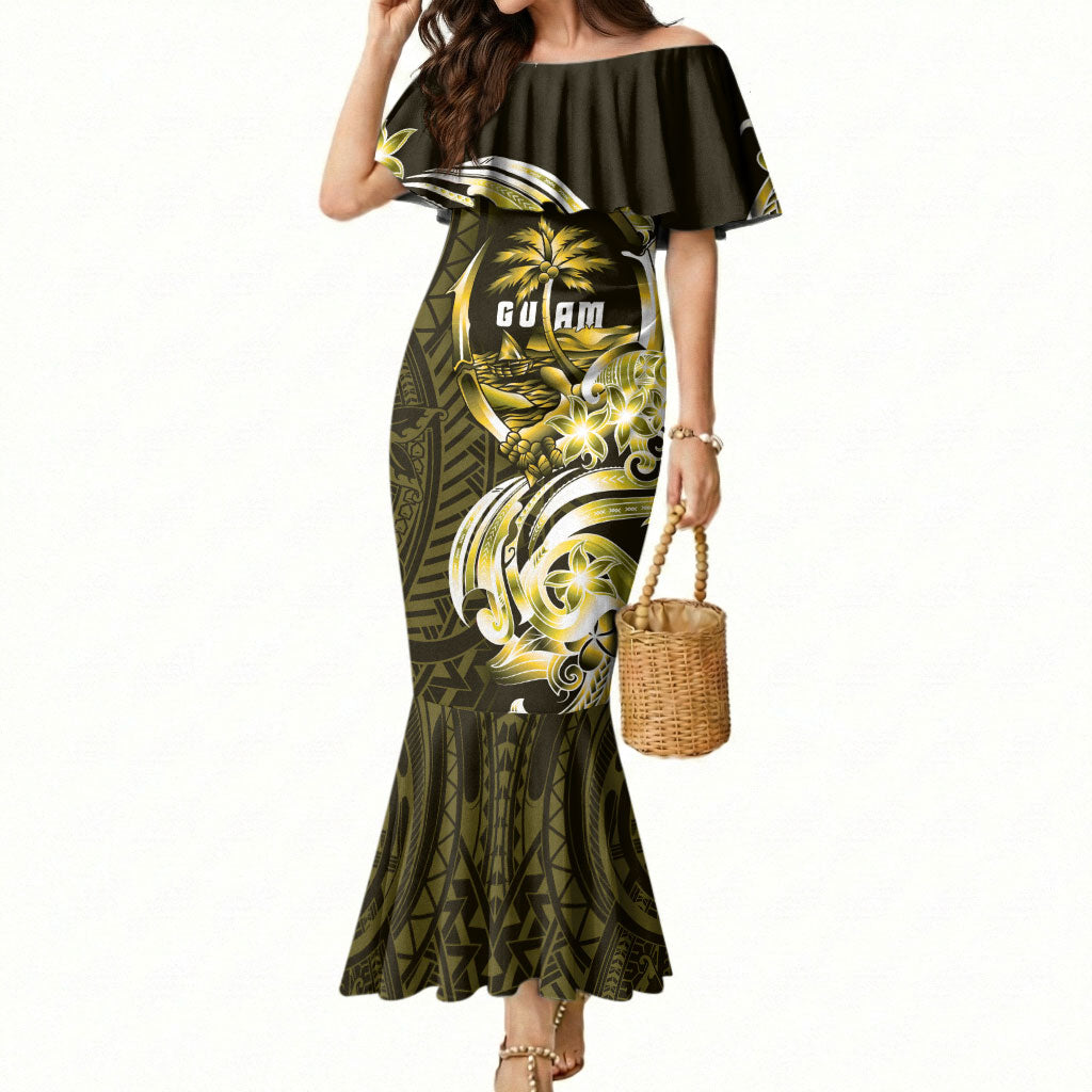 Amariyu Guam Chamorro Mermaid Dress Guahan Seal Tattoo LT14 Women Yellow - Polynesian Pride