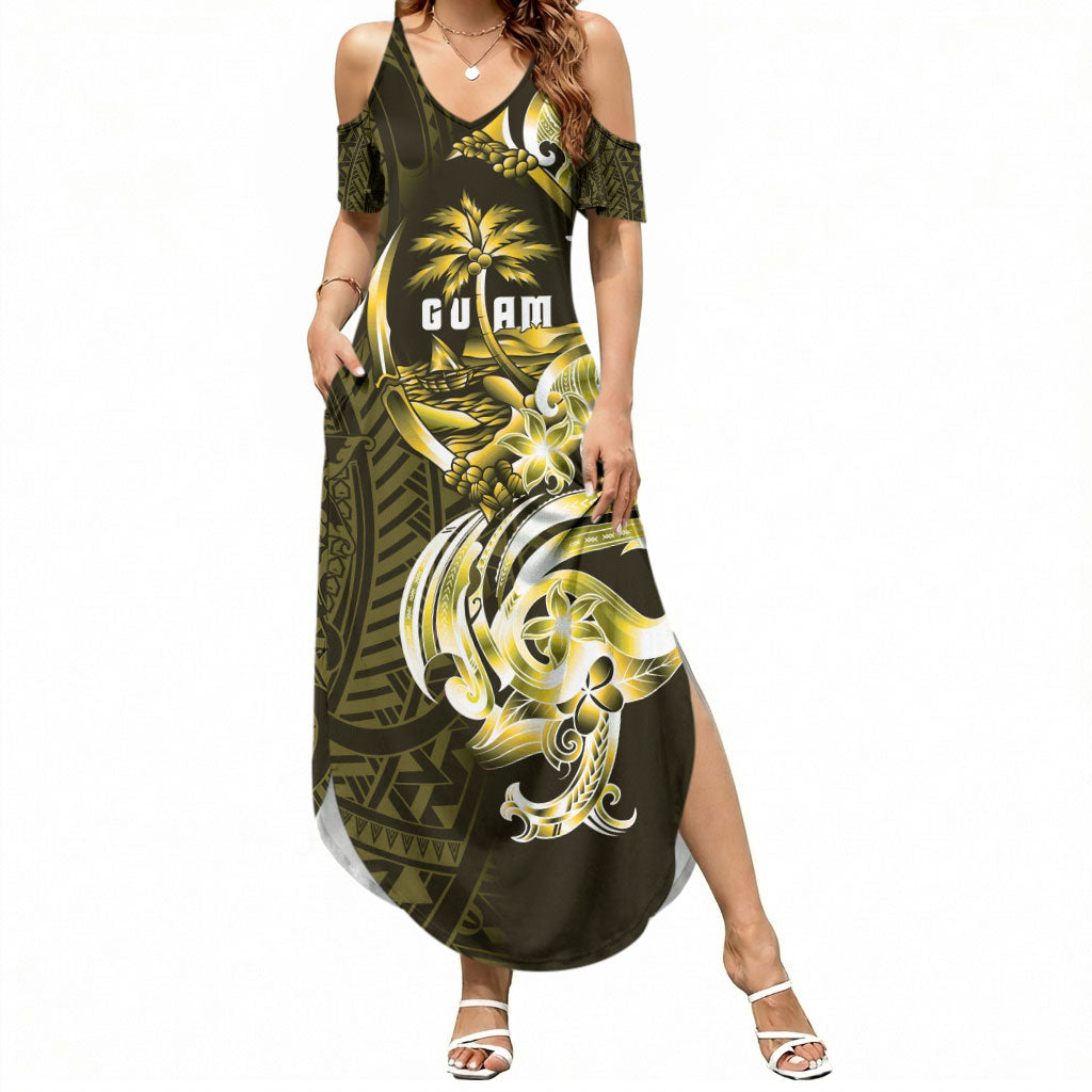 Amariyu Guam Chamorro Summer Maxi Dress Guahan Seal Tattoo LT14 Women Yellow - Polynesian Pride