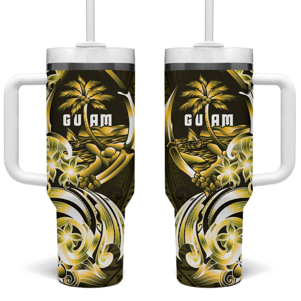 Amariyu Guam Chamorro Tumbler With Handle Guahan Seal Tattoo LT14 One Size: 40 oz Yellow - Polynesian Pride