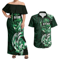 Betde Guam Chamorro Couples Matching Off Shoulder Maxi Dress and Hawaiian Shirt Guahan Seal Tattoo LT14 Green - Polynesian Pride