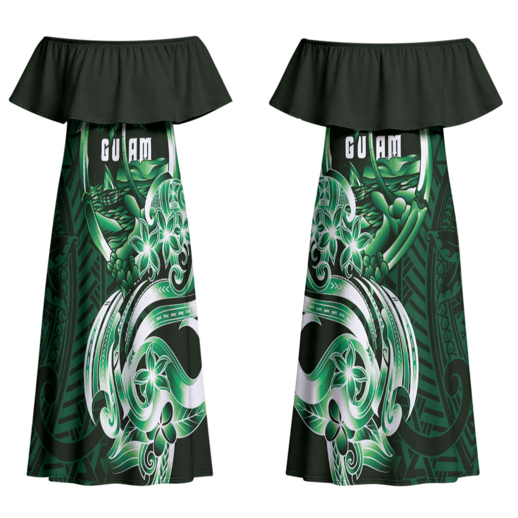 Betde Guam Chamorro Couples Matching Off Shoulder Maxi Dress and Hawaiian Shirt Guahan Seal Tattoo LT14 - Polynesian Pride