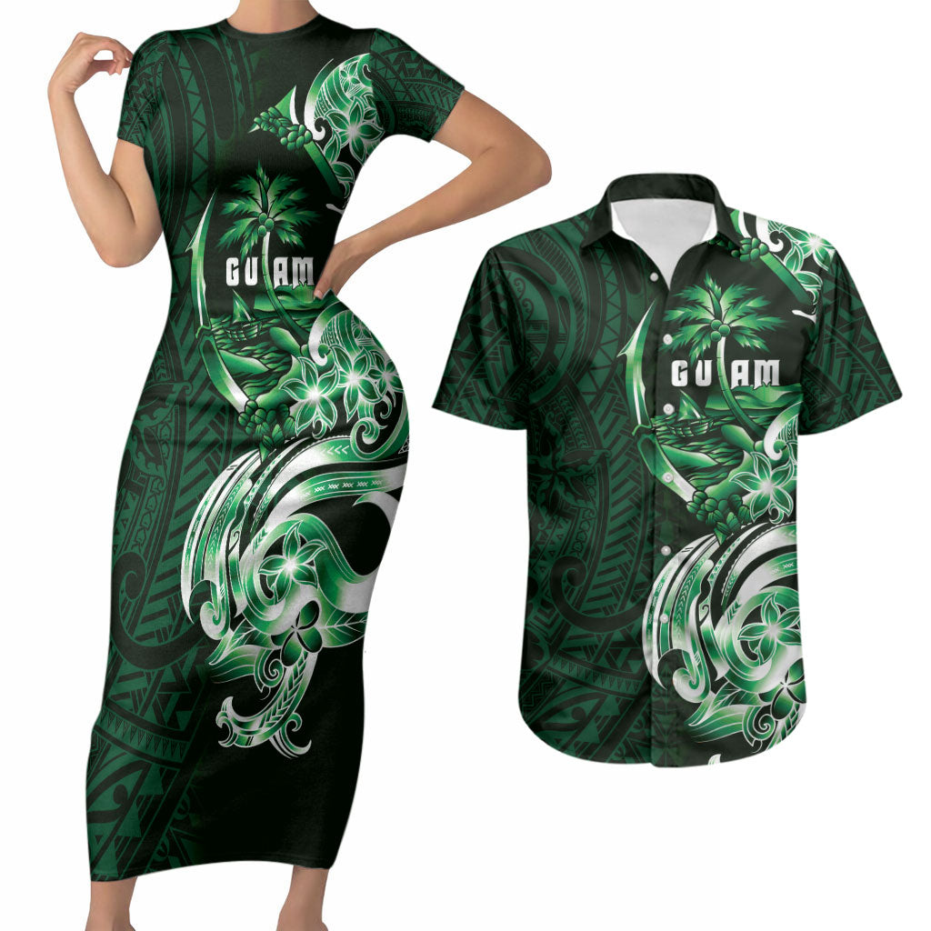 Betde Guam Chamorro Couples Matching Short Sleeve Bodycon Dress and Hawaiian Shirt Guahan Seal Tattoo LT14 Green - Polynesian Pride