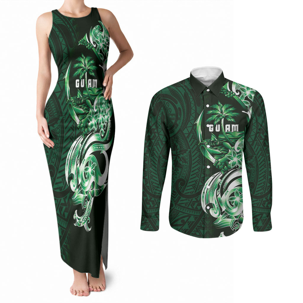 Betde Guam Chamorro Couples Matching Tank Maxi Dress and Long Sleeve Button Shirt Guahan Seal Tattoo LT14 Green - Polynesian Pride
