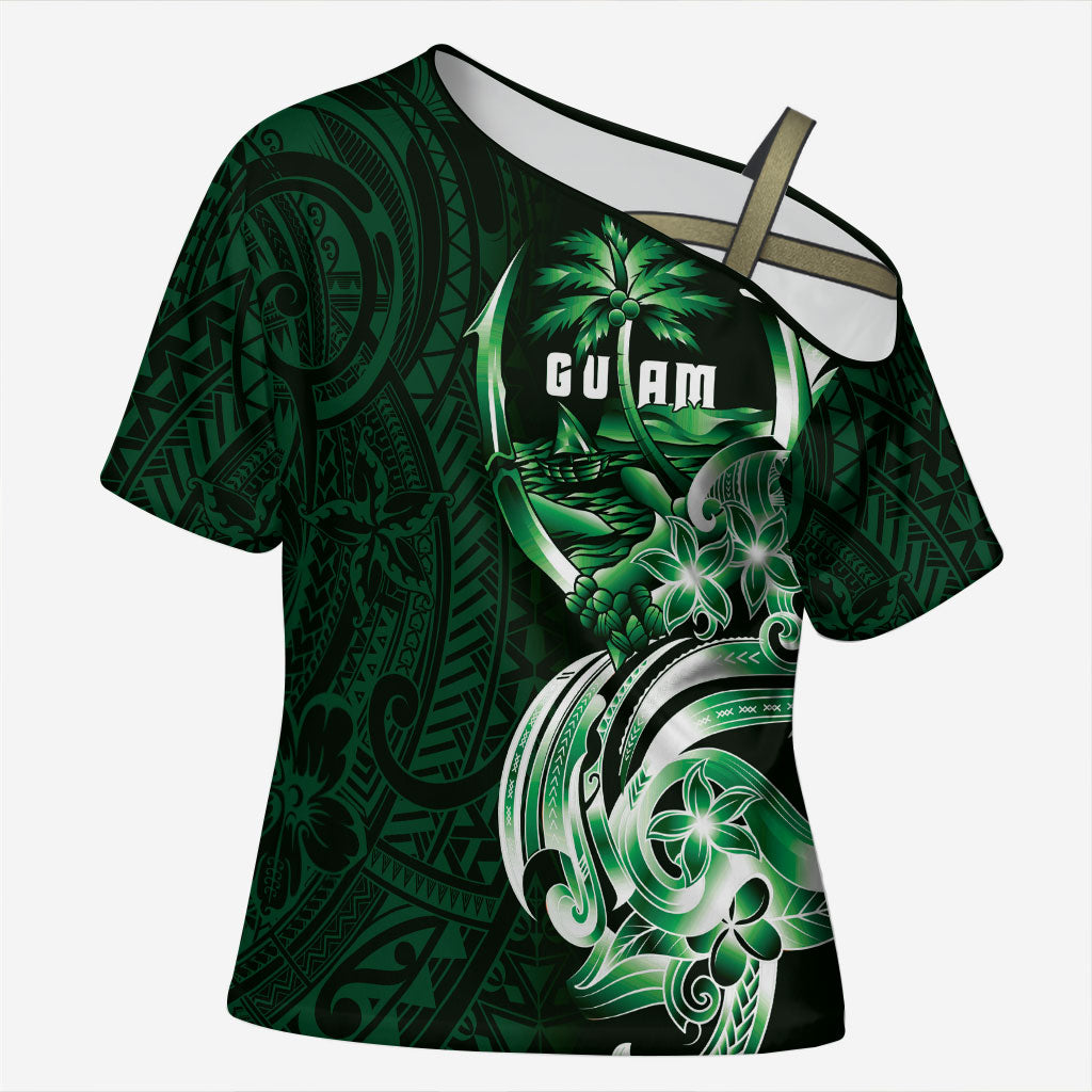 Betde Guam Chamorro Cross Shoulder Shirt Guahan Seal Tattoo LT14 Female Green - Polynesian Pride