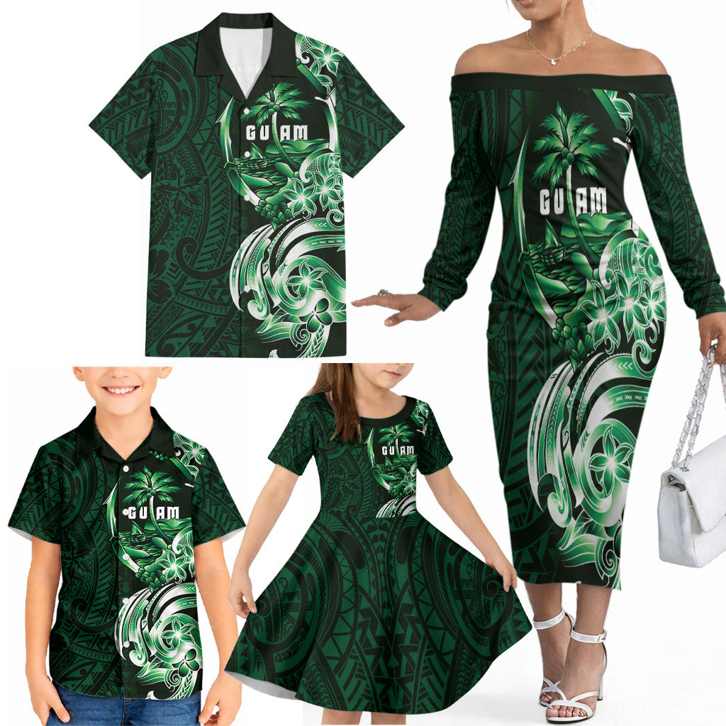 Betde Guam Chamorro Family Matching Off The Shoulder Long Sleeve Dress and Hawaiian Shirt Guahan Seal Tattoo LT14 - Polynesian Pride