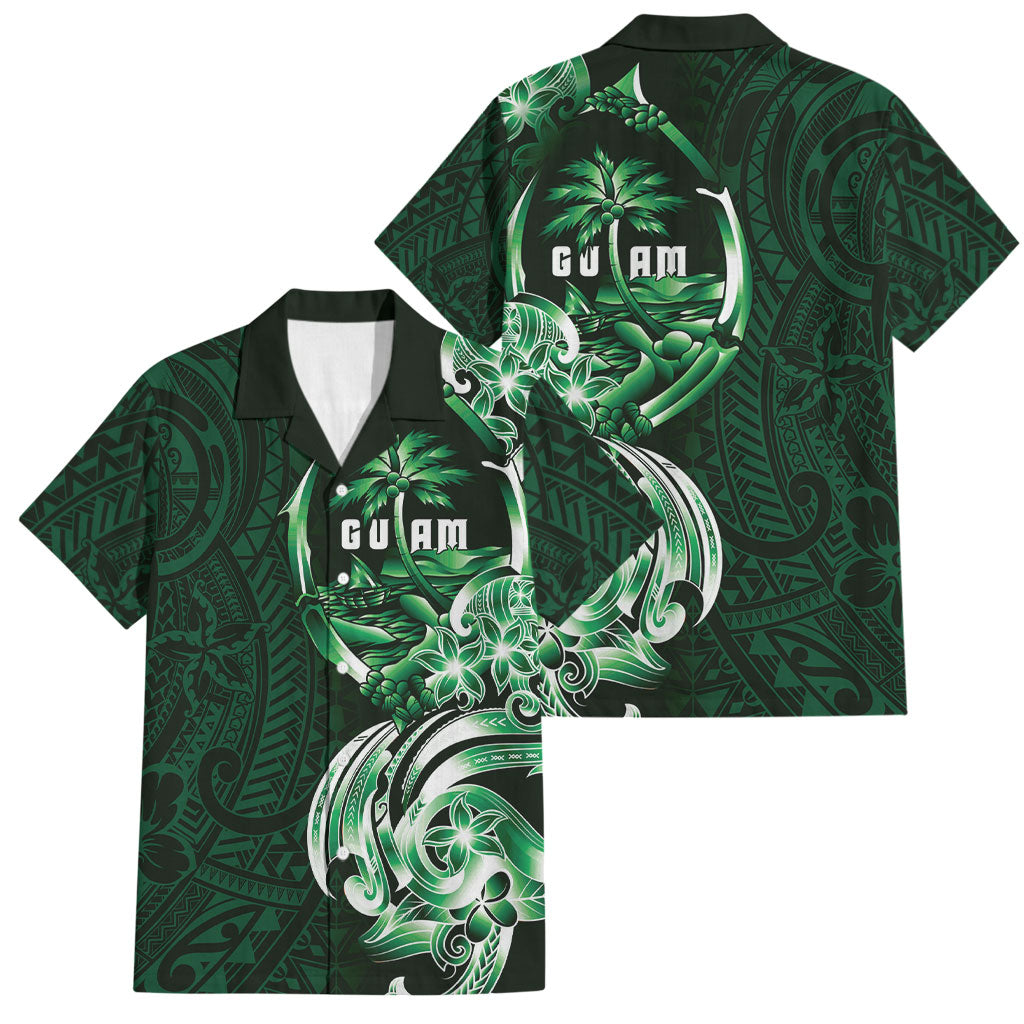 Betde Guam Chamorro Family Matching Short Sleeve Bodycon Dress and Hawaiian Shirt Guahan Seal Tattoo LT14 Dad's Shirt - Short Sleeve Green - Polynesian Pride