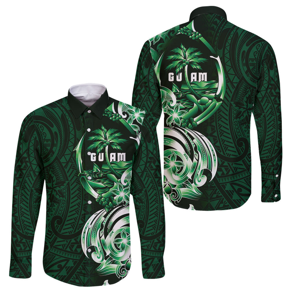 Betde Guam Chamorro Family Matching Short Sleeve Bodycon Dress and Hawaiian Shirt Guahan Seal Tattoo LT14 Dad's Shirt - Long Sleeve Green - Polynesian Pride