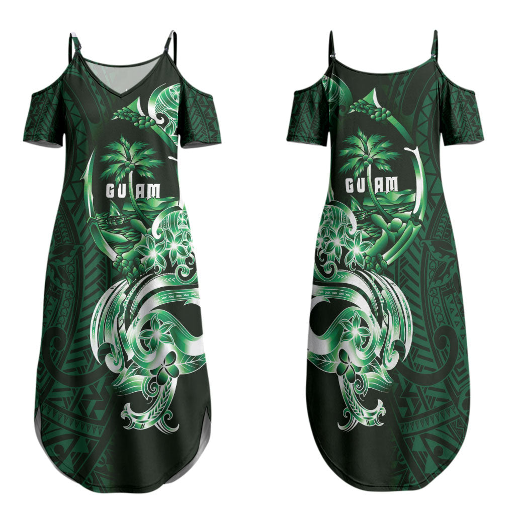 Betde Guam Chamorro Family Matching Summer Maxi Dress and Hawaiian Shirt Guahan Seal Tattoo LT14 Mom's Dress Green - Polynesian Pride