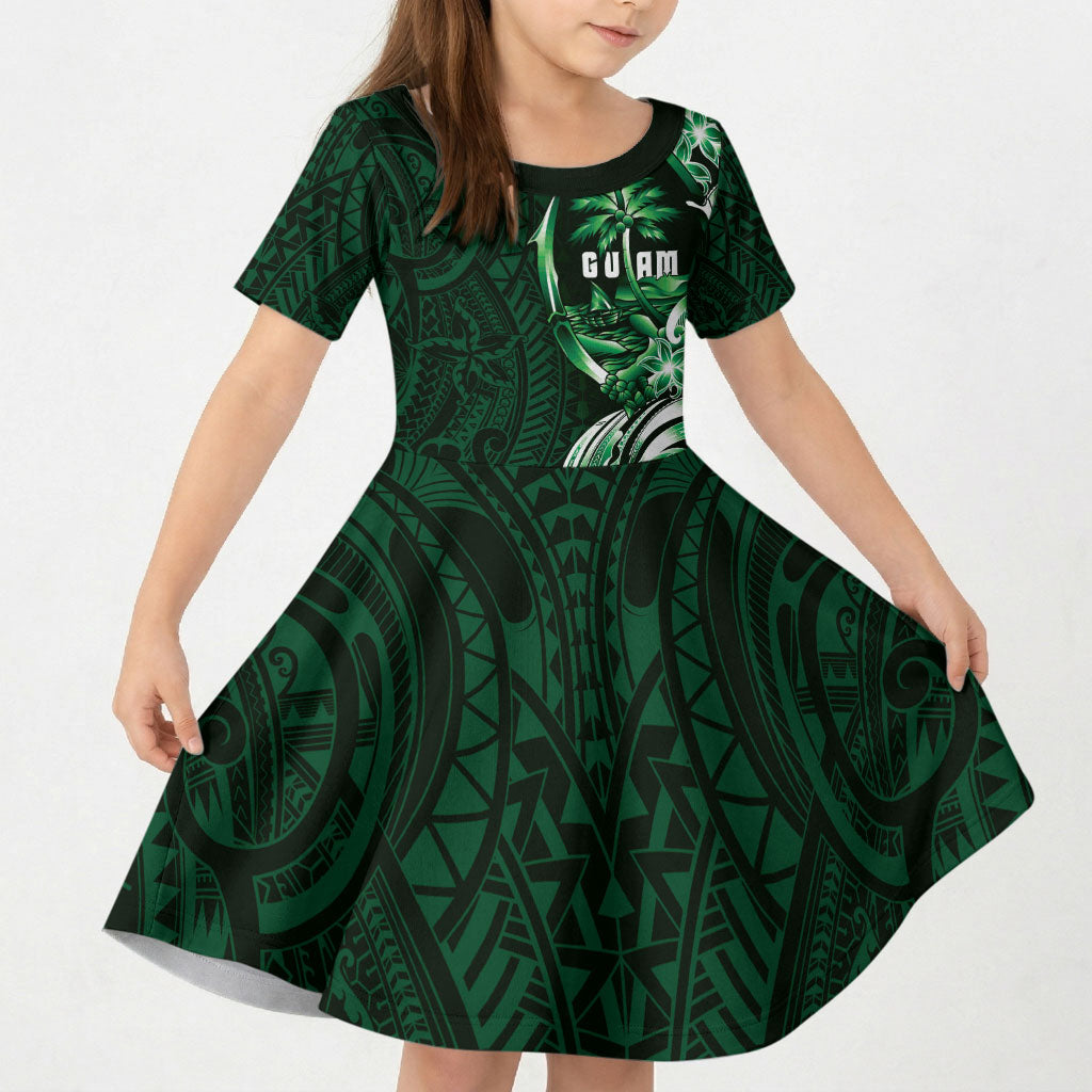 Betde Guam Chamorro Kid Short Sleeve Dress Guahan Seal Tattoo LT14 KID Green - Polynesian Pride