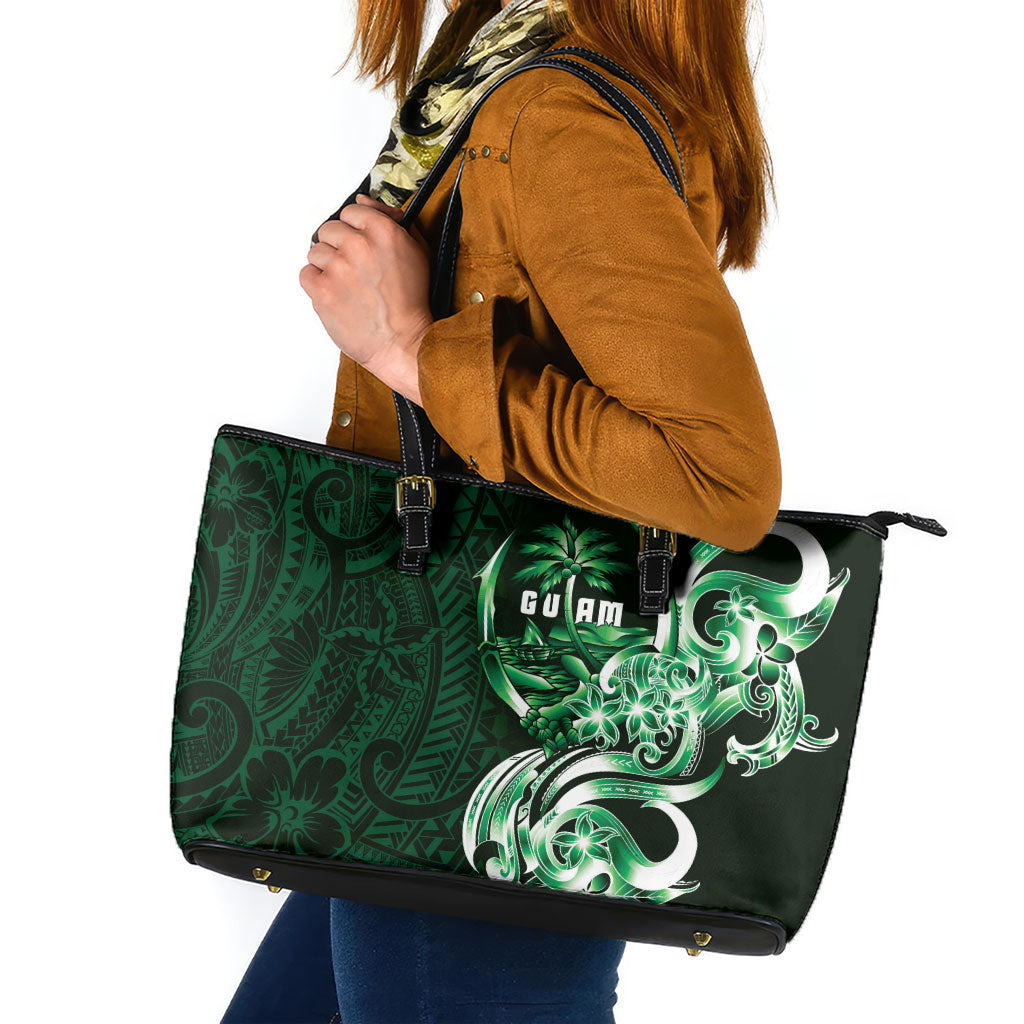 Betde Guam Chamorro Leather Tote Bag Guahan Seal Tattoo LT14 Green - Polynesian Pride
