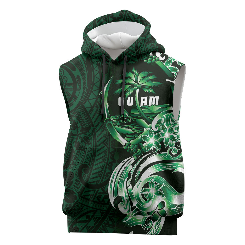 Betde Guam Chamorro Sleeveless Hoodie Guahan Seal Tattoo LT14 Green - Polynesian Pride
