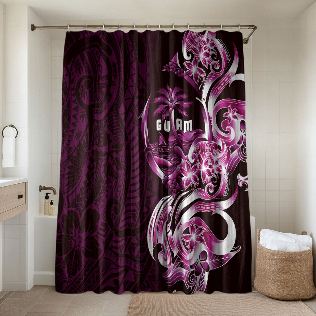 Kulot Di Rosa Guam Chamorro Bathroom Set Guahan Seal Tattoo LT14 Shower Curtain Only Pink - Polynesian Pride