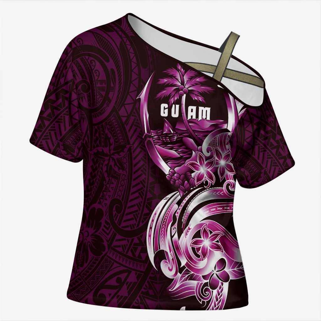 Kulot Di Rosa Guam Chamorro Cross Shoulder Shirt Guahan Seal Tattoo LT14 Female Pink - Polynesian Pride