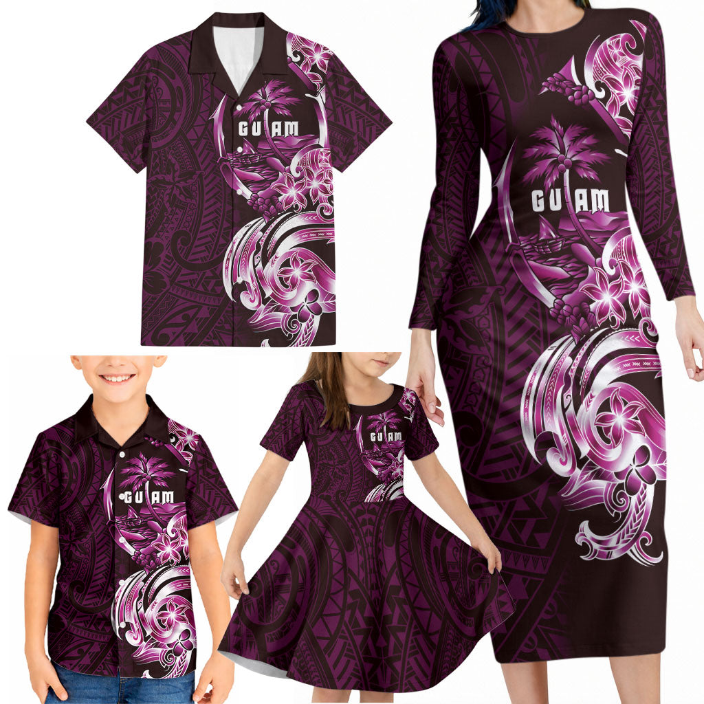 Kulot Di Rosa Guam Chamorro Family Matching Long Sleeve Bodycon Dress and Hawaiian Shirt Guahan Seal Tattoo LT14 - Polynesian Pride