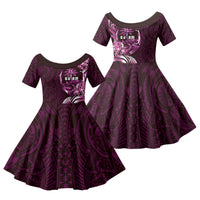 Kulot Di Rosa Guam Chamorro Family Matching Long Sleeve Bodycon Dress and Hawaiian Shirt Guahan Seal Tattoo LT14 Daughter's Dress Pink - Polynesian Pride
