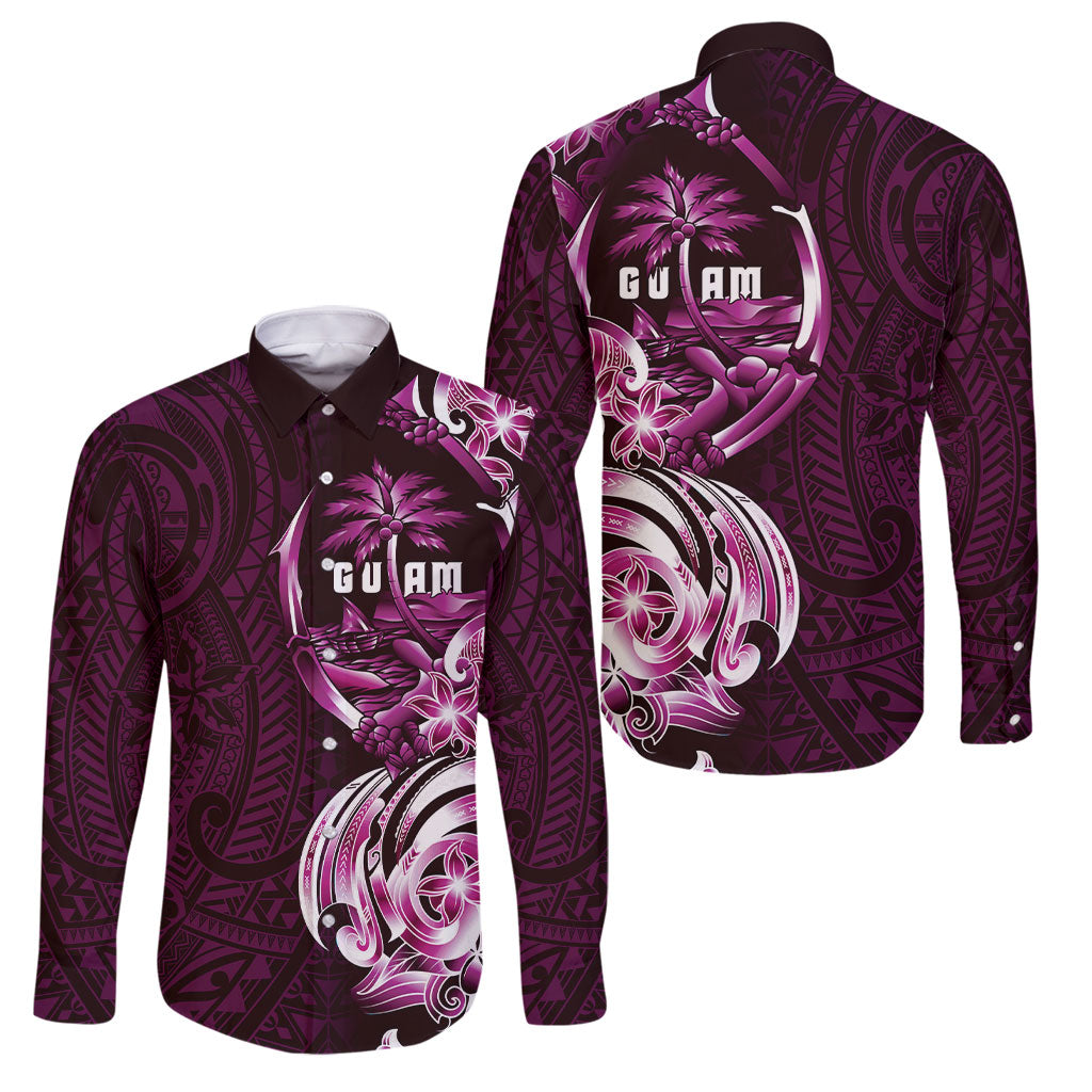 Kulot Di Rosa Guam Chamorro Family Matching Mermaid Dress and Hawaiian Shirt Guahan Seal Tattoo LT14 Dad's Shirt - Long Sleeve Pink - Polynesian Pride