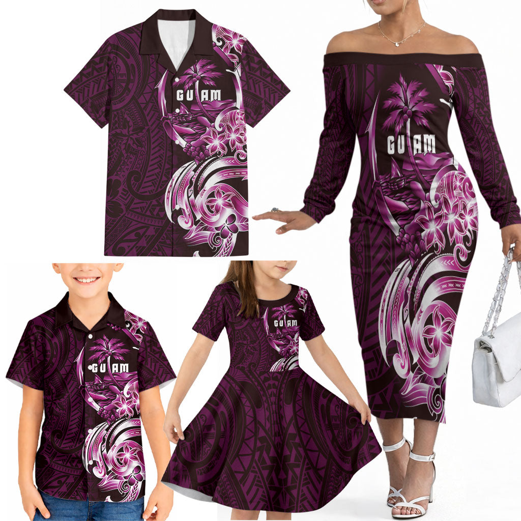 Kulot Di Rosa Guam Chamorro Family Matching Off The Shoulder Long Sleeve Dress and Hawaiian Shirt Guahan Seal Tattoo LT14 - Polynesian Pride