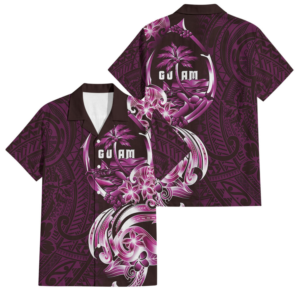 Kulot Di Rosa Guam Chamorro Family Matching Off The Shoulder Long Sleeve Dress and Hawaiian Shirt Guahan Seal Tattoo LT14 Dad's Shirt - Short Sleeve Pink - Polynesian Pride