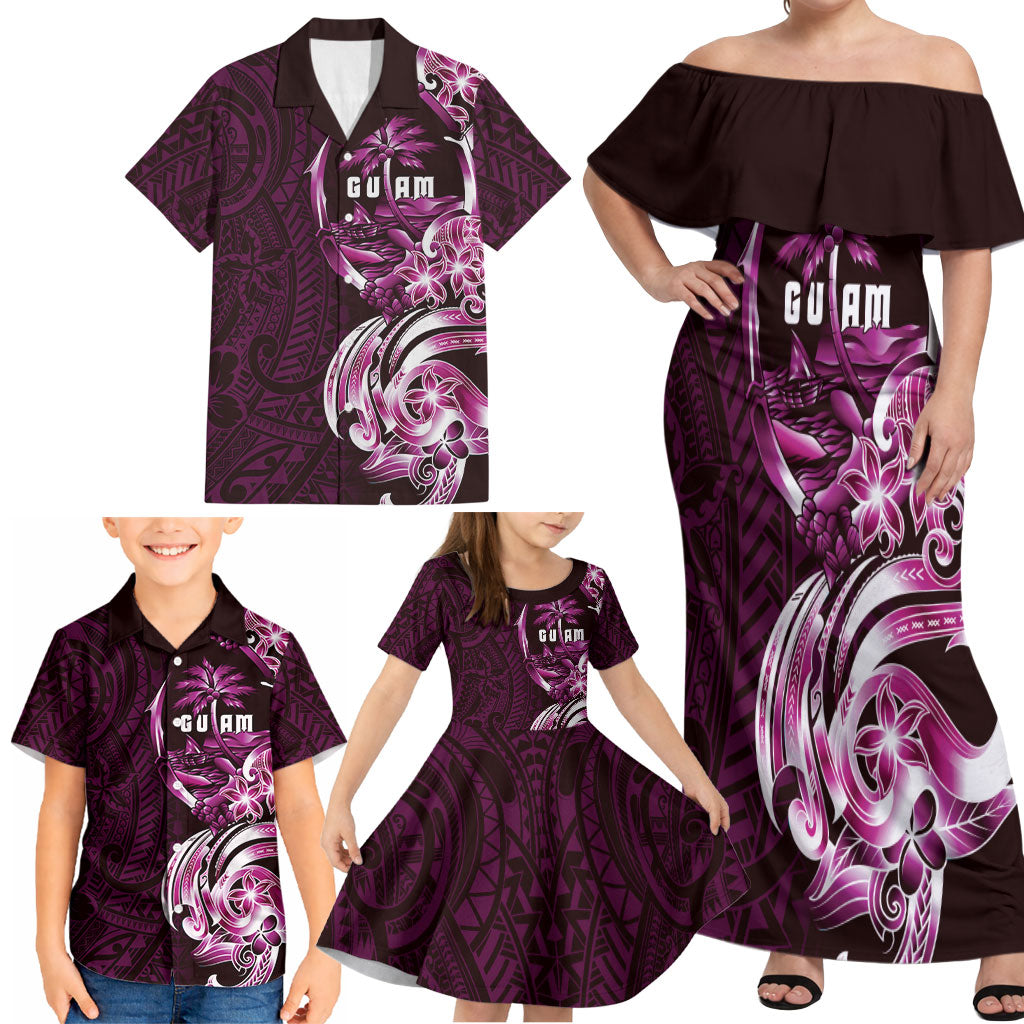 Kulot Di Rosa Guam Chamorro Family Matching Off Shoulder Maxi Dress and Hawaiian Shirt Guahan Seal Tattoo LT14 - Polynesian Pride
