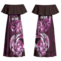 Kulot Di Rosa Guam Chamorro Family Matching Off Shoulder Maxi Dress and Hawaiian Shirt Guahan Seal Tattoo LT14 Mom's Dress Pink - Polynesian Pride