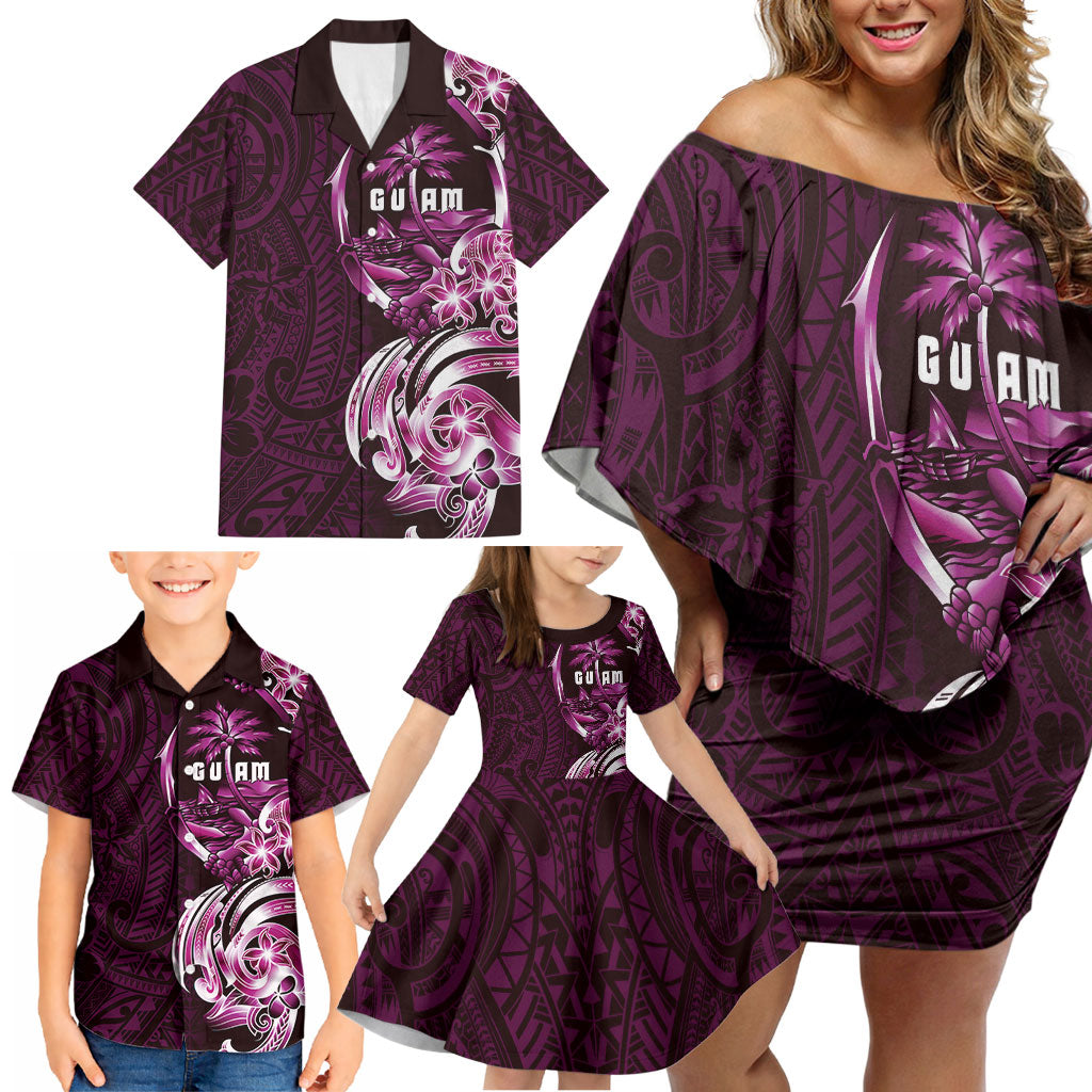 Kulot Di Rosa Guam Chamorro Family Matching Off Shoulder Short Dress and Hawaiian Shirt Guahan Seal Tattoo LT14 - Polynesian Pride