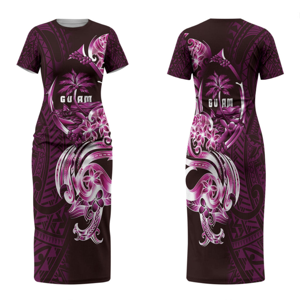 Kulot Di Rosa Guam Chamorro Family Matching Short Sleeve Bodycon Dress and Hawaiian Shirt Guahan Seal Tattoo LT14 Mom's Dress Pink - Polynesian Pride