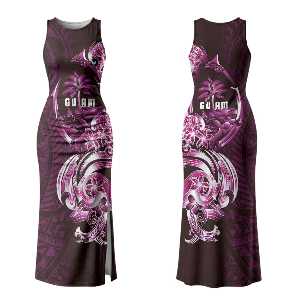 Kulot Di Rosa Guam Chamorro Family Matching Tank Maxi Dress and Hawaiian Shirt Guahan Seal Tattoo LT14 Mom's Dress Pink - Polynesian Pride
