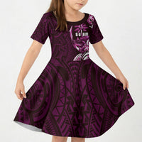Kulot Di Rosa Guam Chamorro Kid Short Sleeve Dress Guahan Seal Tattoo LT14 KID Pink - Polynesian Pride