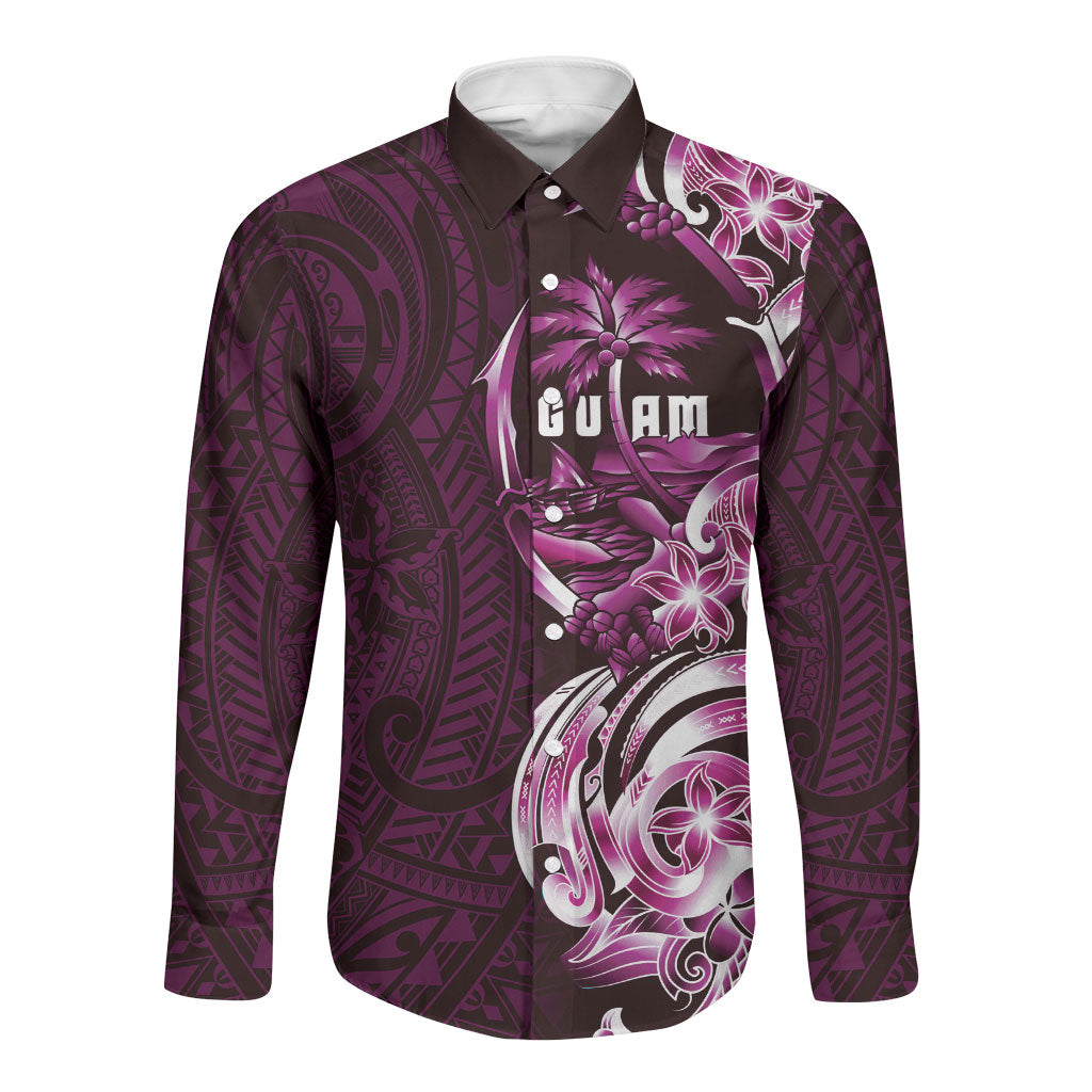 Kulot Di Rosa Guam Chamorro Long Sleeve Button Shirt Guahan Seal Tattoo LT14 Unisex Pink - Polynesian Pride