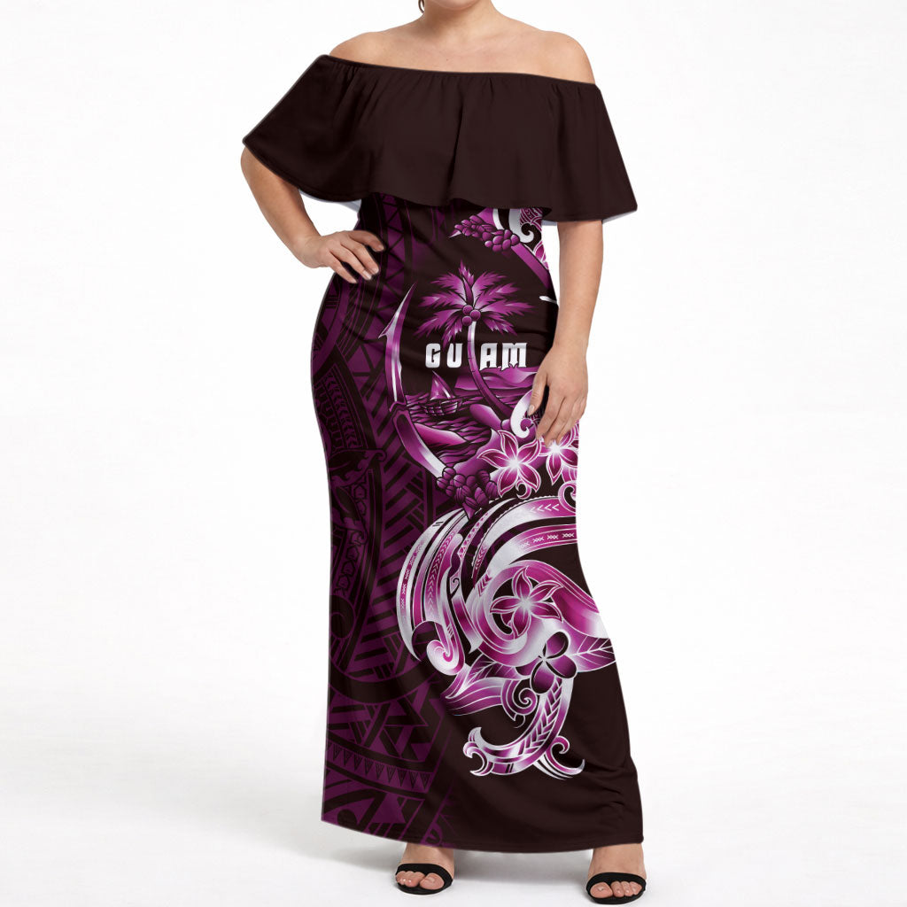Kulot Di Rosa Guam Chamorro Off Shoulder Maxi Dress Guahan Seal Tattoo LT14 Women Pink - Polynesian Pride