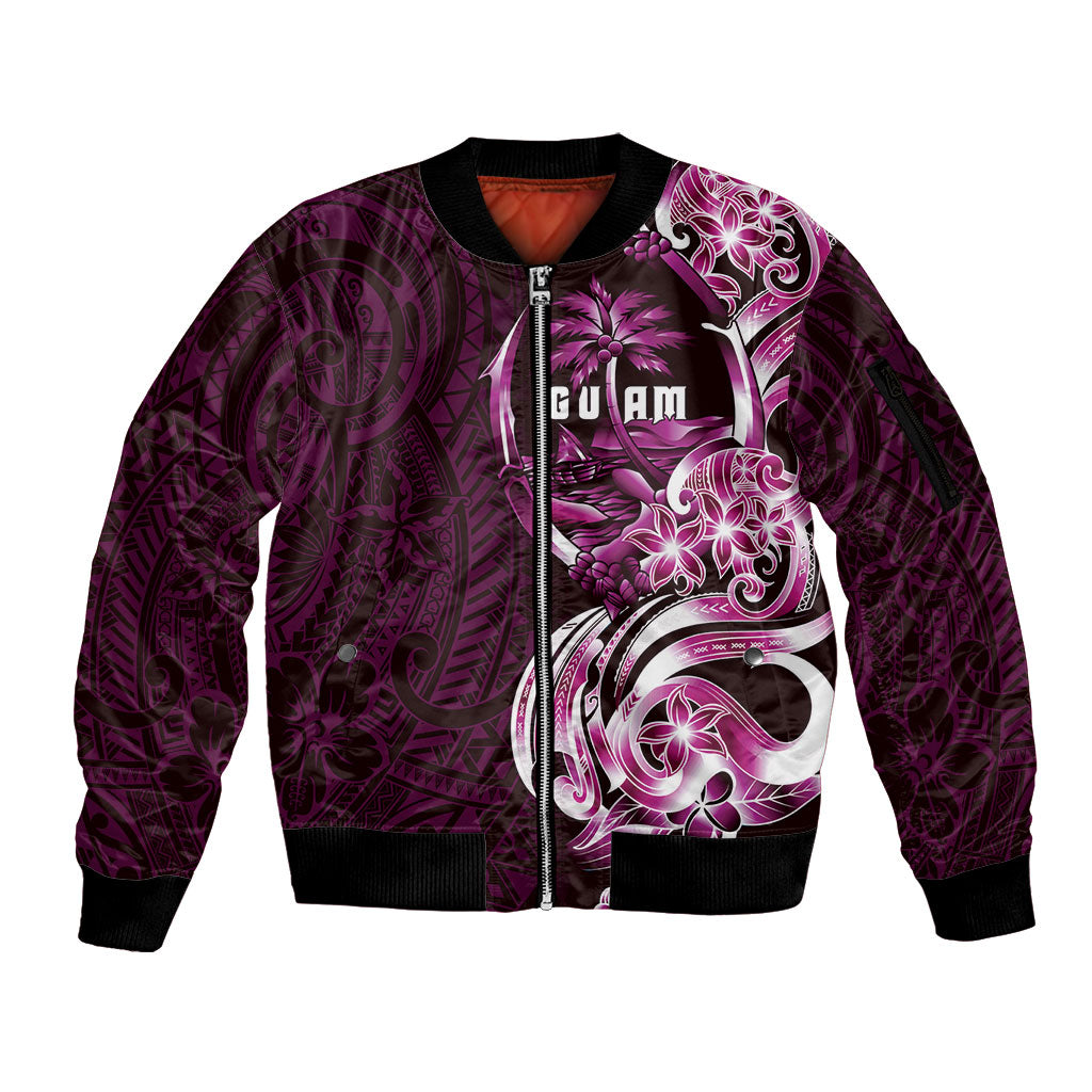 Kulot Di Rosa Guam Chamorro Sleeve Zip Bomber Jacket Guahan Seal Tattoo LT14 Unisex Pink - Polynesian Pride