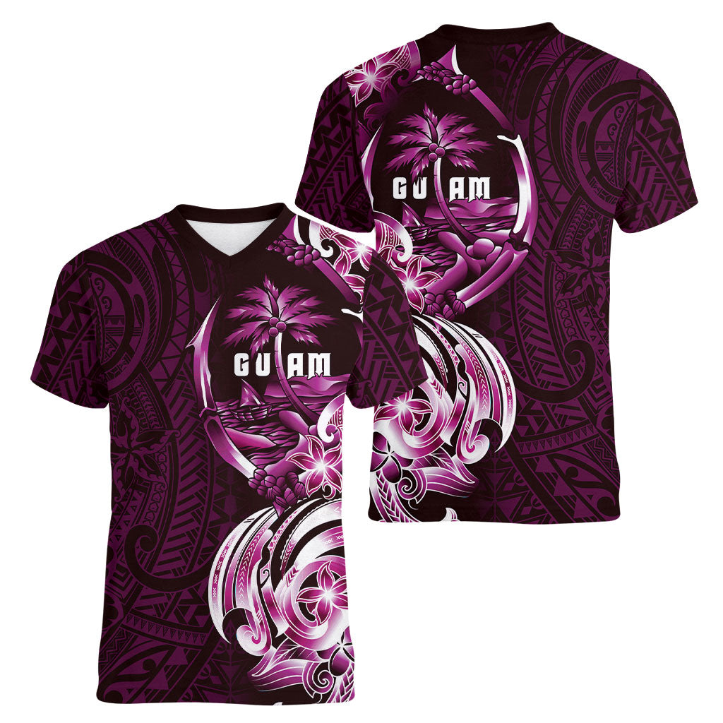 Kulot Di Rosa Guam Chamorro Women V-Neck T-Shirt Guahan Seal Tattoo LT14 - Polynesian Pride