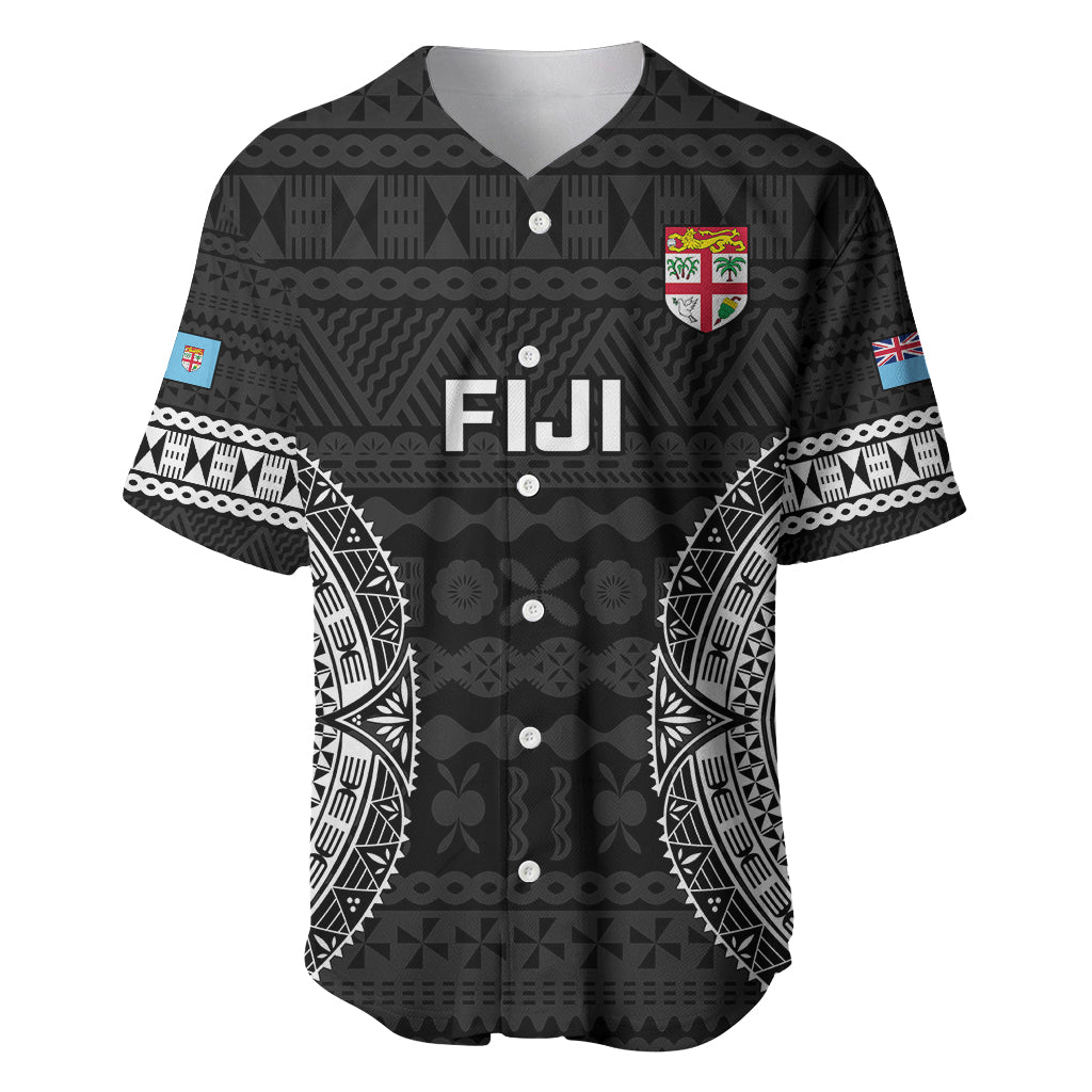 Fiji Rugby Baseball Jersey 2023 Fijian Tapa Pattern World Cup Black LT14 Black - Polynesian Pride