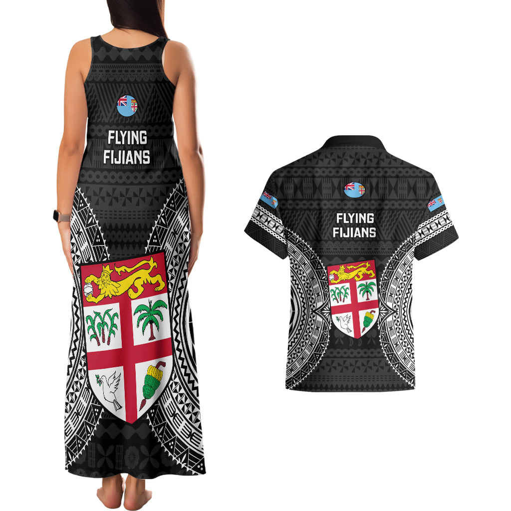 Fiji Rugby Couples Matching Tank Maxi Dress and Hawaiian Shirt 2023 Fijian Tapa Pattern World Cup Black LT14 - Polynesian Pride