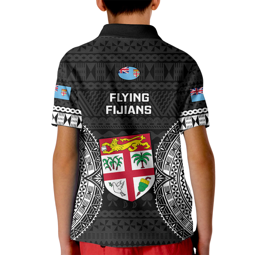 Fiji Rugby Kid Polo Shirt 2023 Fijian Tapa Pattern World Cup Black LT14 - Polynesian Pride