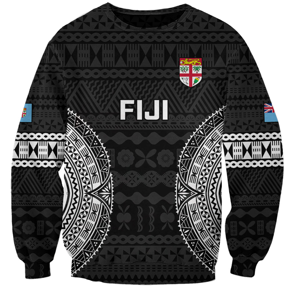 Fiji Rugby Sweatshirt 2023 Fijian Tapa Pattern World Cup Black LT14 Unisex Black - Polynesian Pride