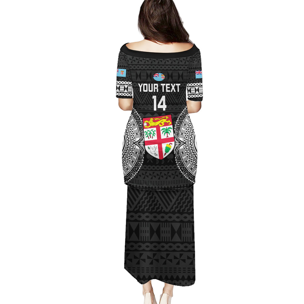 Custom Fiji Rugby Puletasi 2023 Fijian Tapa Pattern World Cup Black LT14 - Polynesian Pride