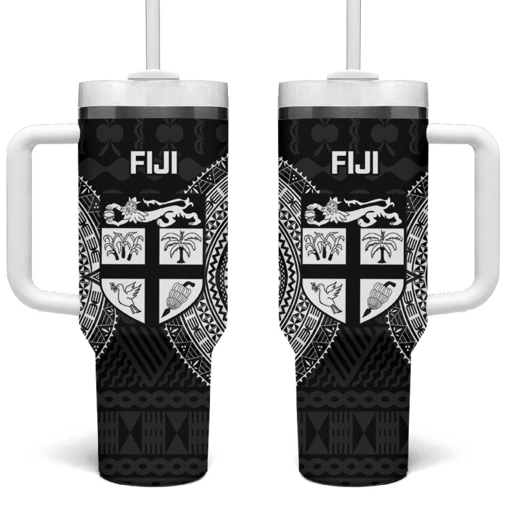 Fiji Rugby Tumbler With Handle Fijian Tapa Pattern World Cup Black