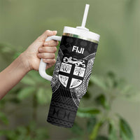 Fiji Rugby Tumbler With Handle Fijian Tapa Pattern World Cup Black