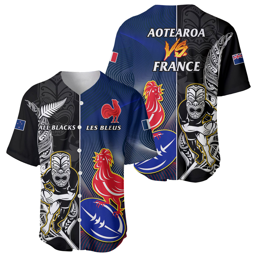 New Zealand And France Rugby Baseball Jersey All Black With Les Bleus Together 2023 World Cup LT14 - Polynesian Pride