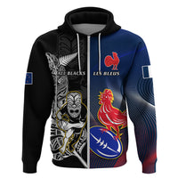 New Zealand And France Rugby Hoodie All Black With Les Bleus Together 2023 World Cup LT14 - Polynesian Pride