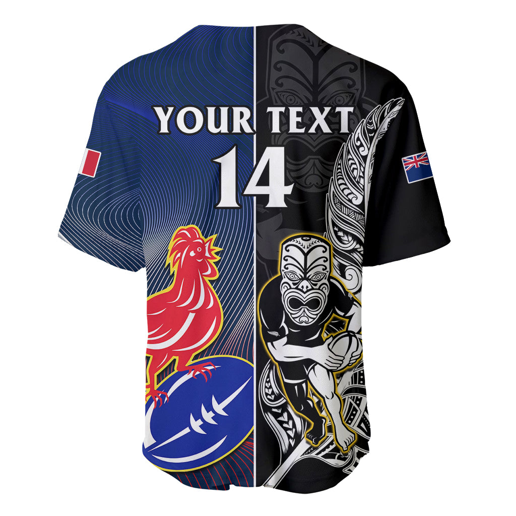 Custom New Zealand And France Rugby Baseball Jersey All Black With Les Bleus Together 2023 World Cup LT14 - Polynesian Pride