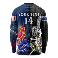 Custom New Zealand And France Rugby Long Sleeve Shirt All Black With Les Bleus Together 2023 World Cup LT14